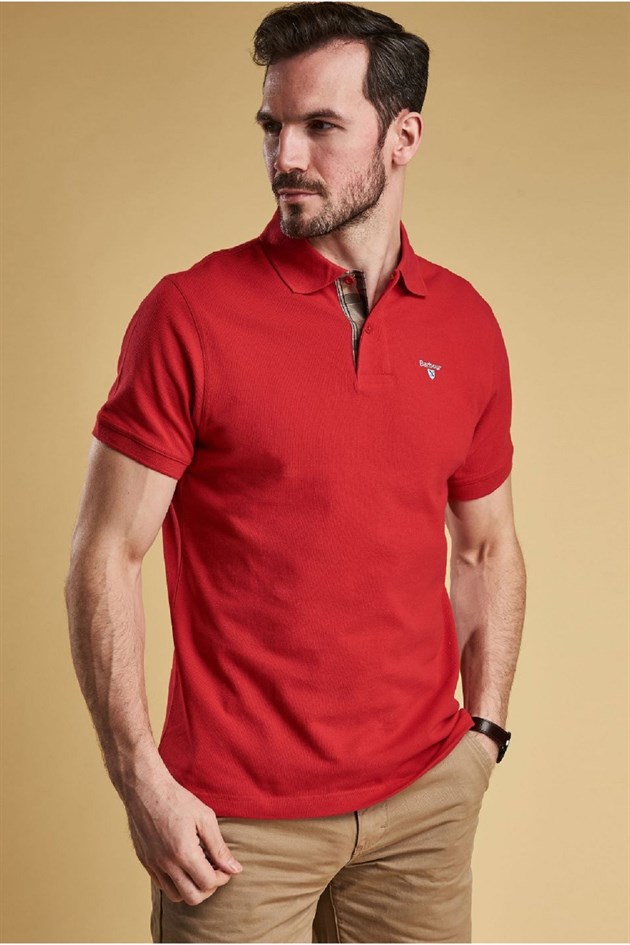Barbour Tartan Pique Polo Shirt RE51 Red